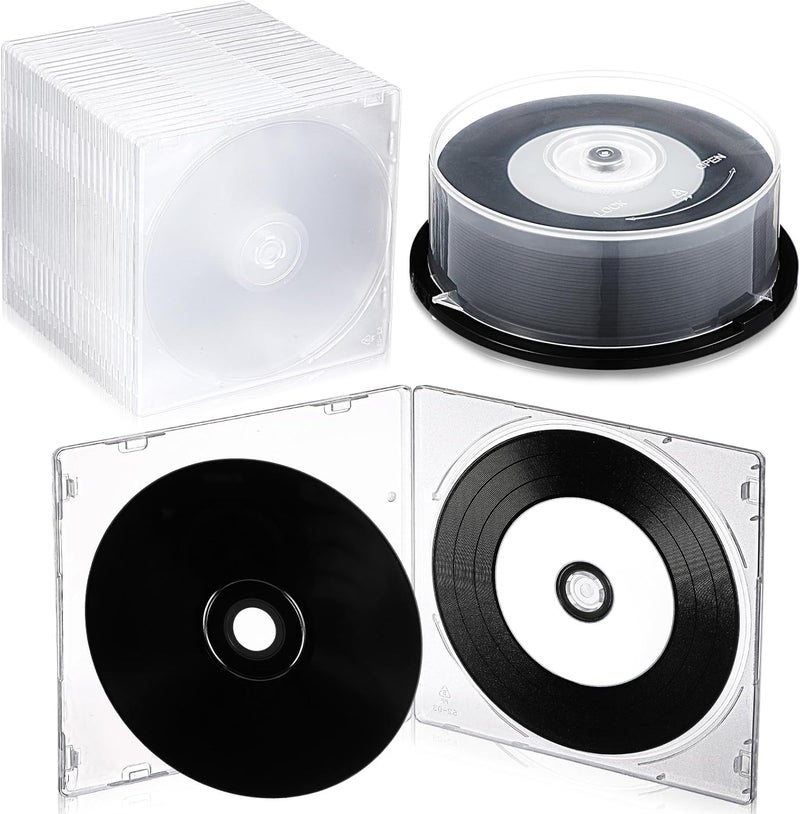 Singhoow 25 Pcs Recordable Blank Media Discs 700MB 80 Minutes 52X with White Inkjet Printable Center and Black Recording Surface for Music Data(with 25 Pcs Clear Jewel Case) - Image 1
